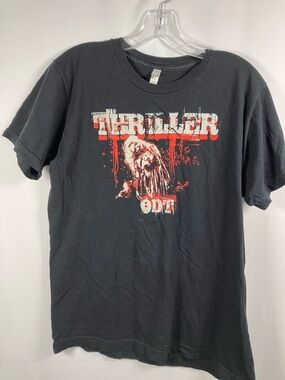 American Apparel Black Graphic 'Thriller' ODT Tee with Red & White Print